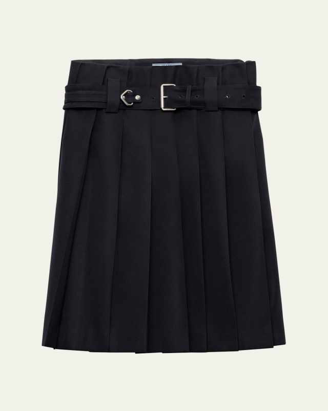 Pleated Wool Belted Skirt
